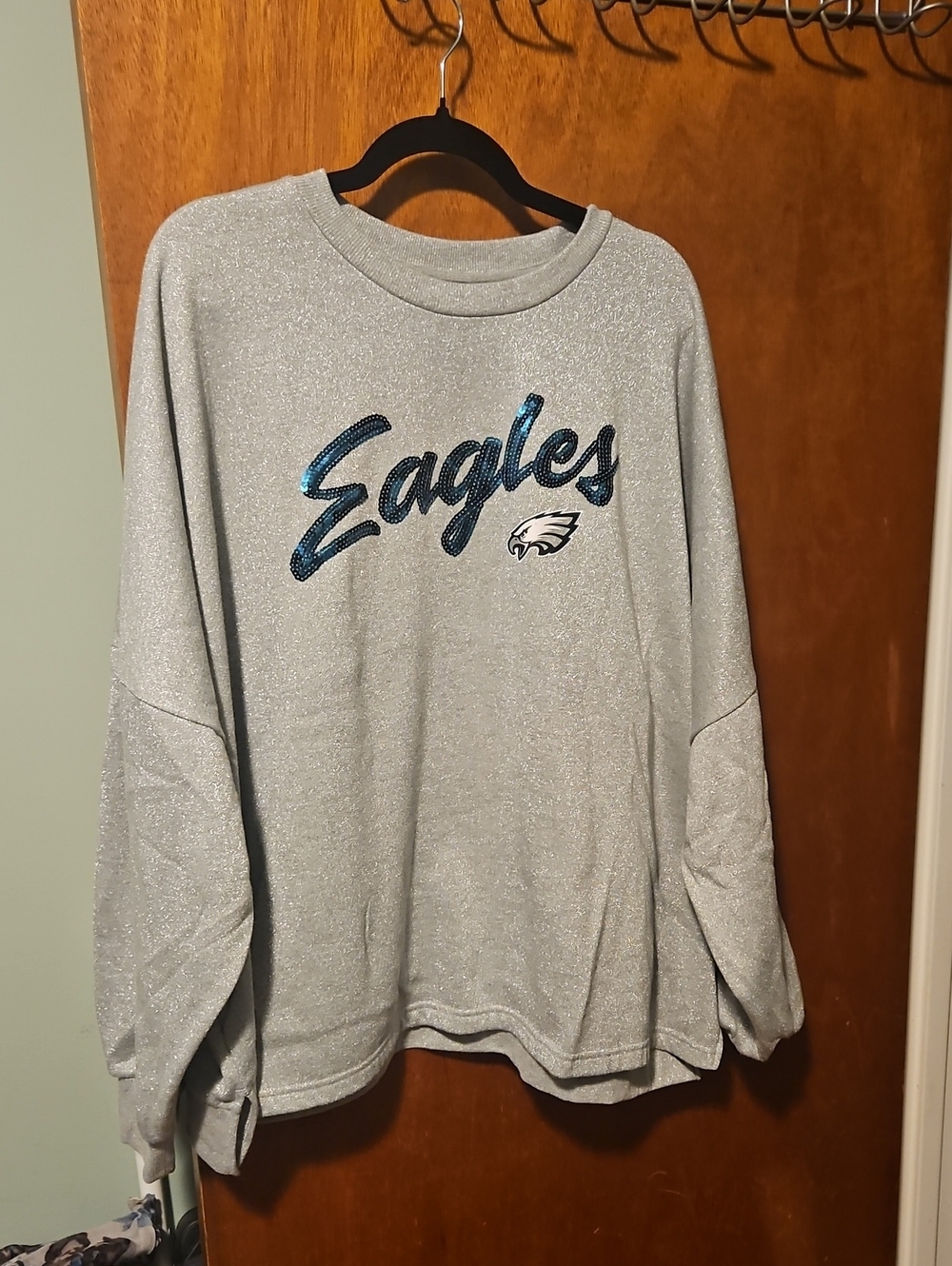 QVC Silver Glitter Philadelphia Eagles Crewneck Sweatshirt